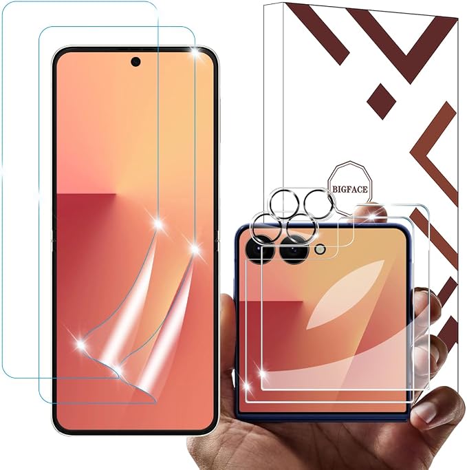 BIGFACE [6 in 1 for Samsung galaxy Z Flip 7/galaxy Flip 8 Screen Protector | 2 pack Film Screen Protector + 2 Pack Tempered Glass Back Screen Protector + 2 Pack Camera Lens Protectors by Wehaveaprofessionalteam