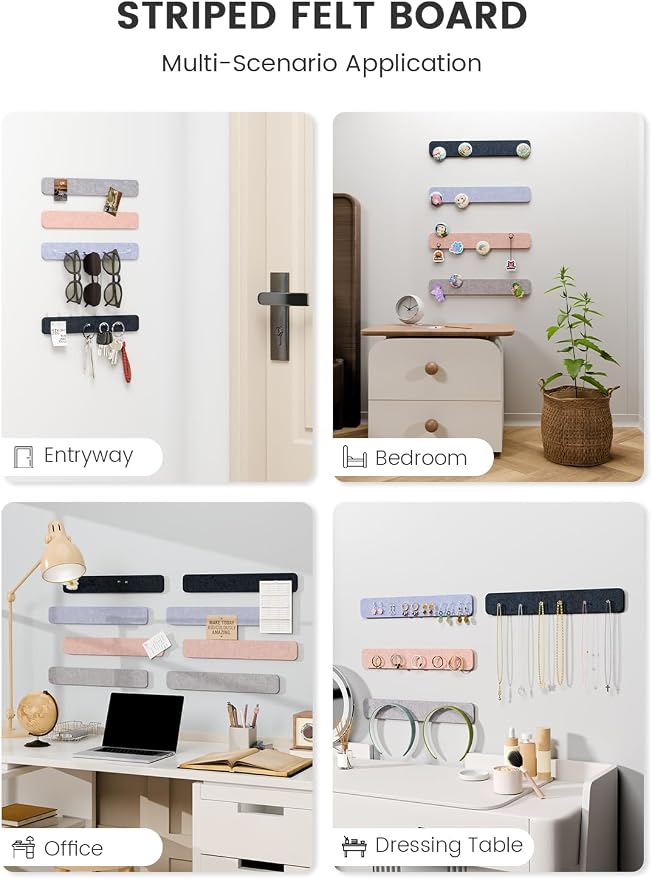 Fluxynara 13" x 2" Felt Wall Panels, Nordic Moonlight | 8-Pack Includes 50 Push Pins and Adhesive Tabs for Photos, Notes and Decor in Bedroom Doors, Home Office or Studios - Image 6