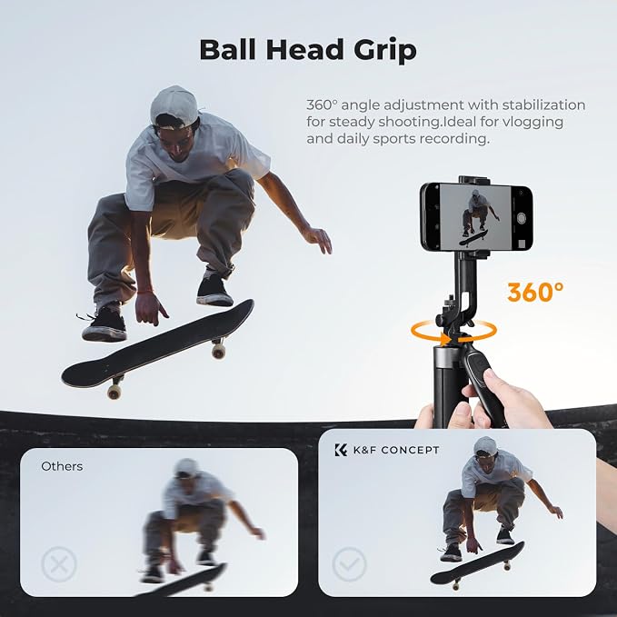 K&F CONCEPT 69" Auto Open Selfie Stick with 4 Legs & Stabilizing Handle | Phone Tripod, 360° Rotation Cell Phone Tripod Stand with Remote Control, Compatible with iPhone Osmo Pocket 4/3, A702 - Image 3