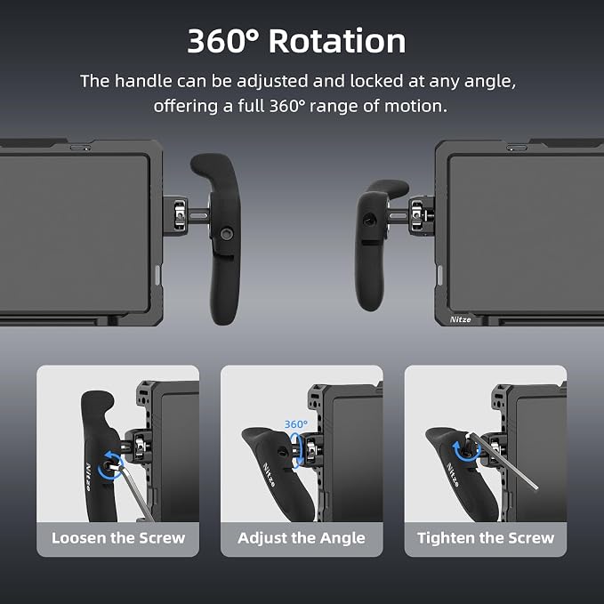 Nitze Side Handle Kit with 1/4" Screw and Retractable Locating Pins- PA32D | 360° Adjustable, Left and Right Side Handles, For Smartphone / iPad / Monitor / Camera Cages - Image 3