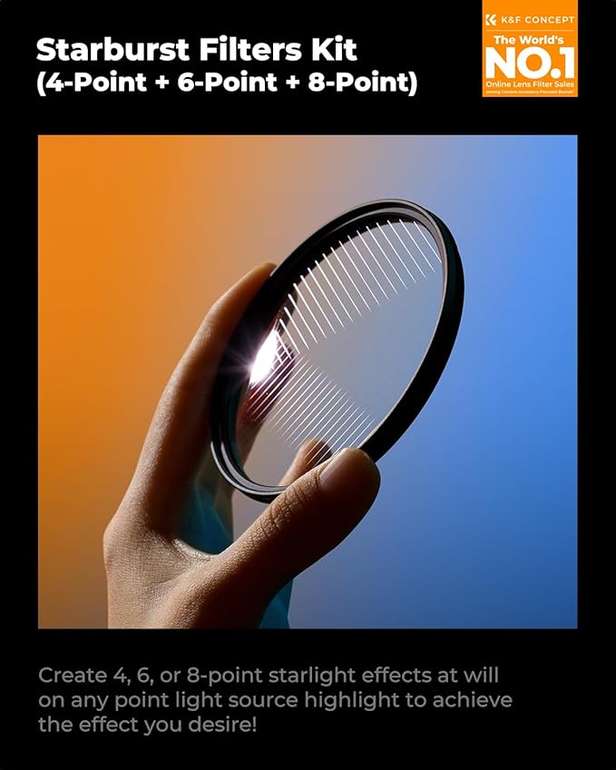 K&F CONCEPT 72mm Star Filters Kit 3pcs 4+6+8 Points Starburst Filters Set | 18 Layer Coating Ultra Slim Optical Glass Camera Lens Filter with 3 Cleaning Cloth Nano-K Series FS306 - Image 2