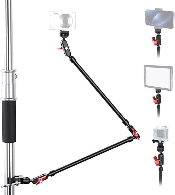 UEEBIT 33" Camera Arm with Desk Super Clamp, with 1/4"& 3/8" Threads Screws | Articulating Extra-Long Magic Arm 360° Ball Heads, for Phone, Mic, Light, Webcams, Action Camera (Black Red) by UTEBIT