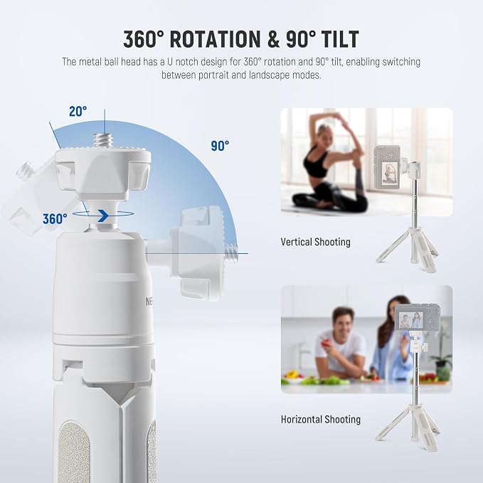 NEEWER Basics Mini Desk Selfie Stick Tripod Compatible with iPhone GoPro Insta360 DJI, Portable Small Camera Webcam Android Cell Phone Holder Ball Head Elevated Axis Video Recording Stand, TP43 White - Image 3