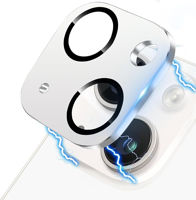 Camera Lens Protector for iPhone 14 /iPhone 14 Plus Metal Camera Cover Film, 9H Tempered Glass, Anti-Scratch, Case Friendly - Silver by Hsefo