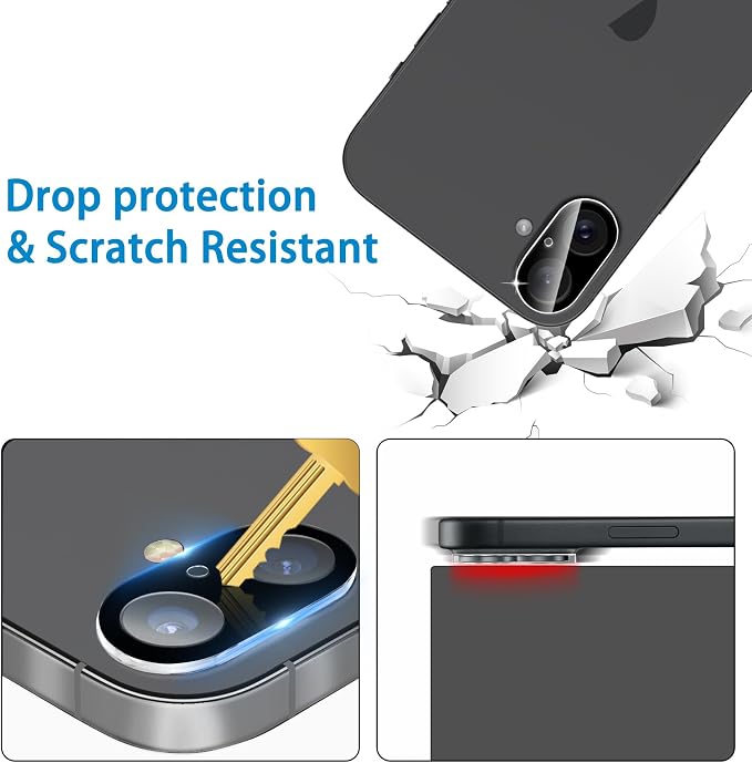 Dengduoduo Camera Lens Protector for iPhone 16 and 16 Plus 3 Pack, Tempered Glass, Ultra HD, 9H Hardness, Anti-Scratch, Case Friendly, Easy to Install [No Affect on Night Shots] - Image 6