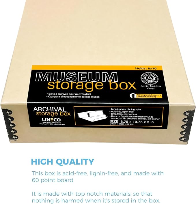 Lineco Drop Front Archival Storage Box, 8.75x10.75x3 in, Tan, 2 Pack | Acid-Free with Metal Edge, Preserves Picture Longevity, Organize Photos, Newspapers, Prints, Documents, Crafts, DIY - Image 5