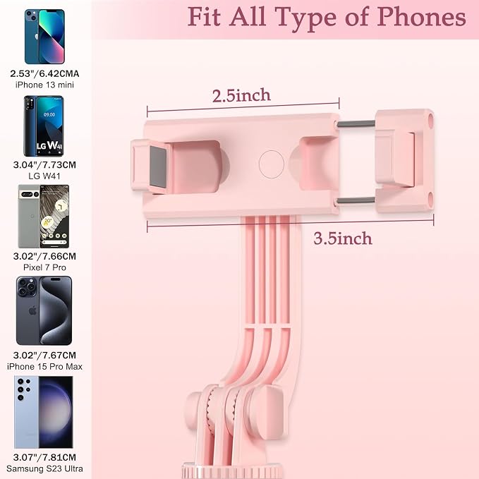 Selfie Stick Tripod with Fill Light, Phone Selfie Stick,Durable Stainless Steel Design,Bluetooth Remote Control,and Stable Three-Legged Support for Live Broadcasts,Video Shooting (Pink) - Image 2