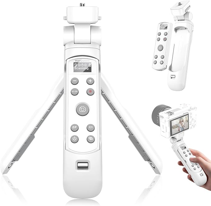 for Sony Tripod Wireless Shooting Grip with Shutter Release - Mini-Tripod with Rechargeable Remote Control for ZV-E10/ZV-E1/ZV-1/ZV-1F/RX100 VII/RX0 II/A6700/A6400/A6600/FX3/FX30, for Vlogging, White by HANPUSEN