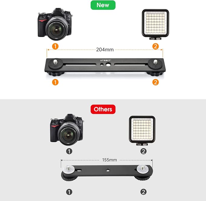 8 inch Flash Bracket, with 1/4" Screw Hot Shoe, 1 Pack | Dual Camera Mount Flash Bracket Extension Bar, Straight Flash Brackets Tripod Mount for DSLR Camera LED Light, Black - Image 4