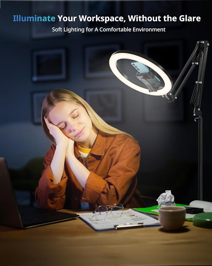 UBeesize 12" Ring Light Tripod for iPhone, 75" Tall Overhead Phone Mount | CRI95 Selfie Light with Stand and Remote, Overhead Camera Mount for Cooking, TikTok, YouTube, Photography - Image 5