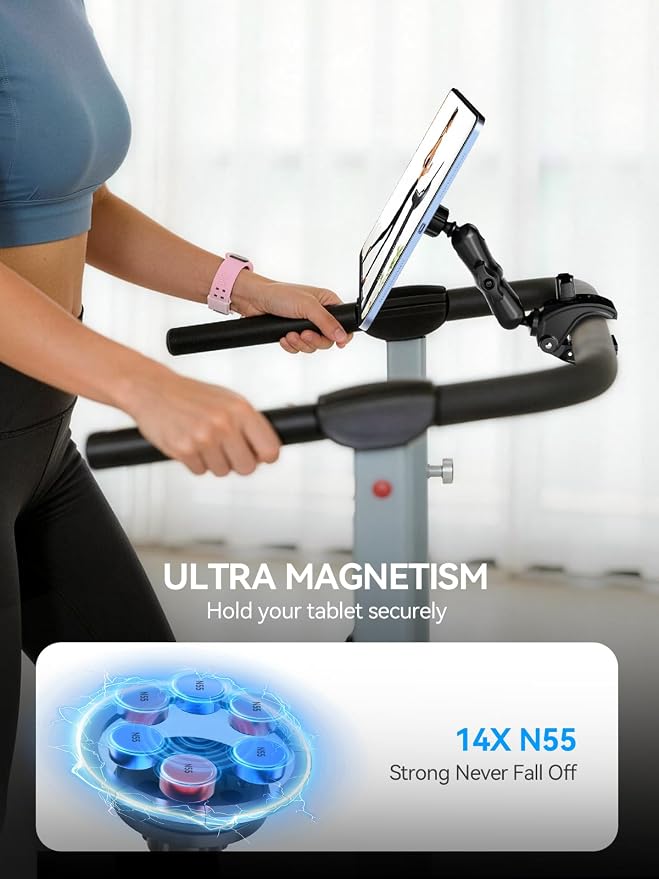 OHLPRO Magnetic Tablet Holder for Mic Stand,360° Adjustable Microphone Music Stand Phone Holder Mount,Tablet Mount Clamp for Peloton Bike,Treadmill, Stroller, Cabinet, Fits MagSafe, All Tablets,Phones - Image 3