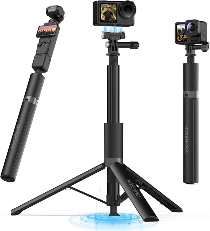 65'' Selfie Stick Tripod for DJI Osmo Action 6/Osmo Nano Accessories | Auto Pop-Open Tripod, Magnetic Quick-Release Adapter Mount 360° Adjustable | 2-in-1 Extended Rod | Portable for Travel Vlog by MOSENVKA
