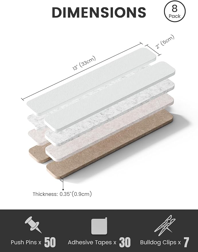Fluxynara 13" x 2" Felt Wall Panels, Stone Beige | 8-Pack Includes 50 Push Pins and Adhesive Tabs for Photos, Notes and Decor in Bedroom Doors, Home Office or Studios - Image 2