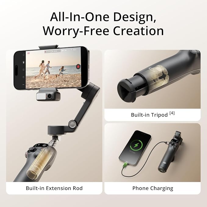 DJI Osmo Mobile 7P Gimbal Stabilizer for iPhone, Android, Native Tracking, Lighting, 3-Axis Phone Gimbal, One-Tap Edit, Built-in Extension Rod & Tripod, 10hrs Use, Phone Charging (Renewed) - Image 5