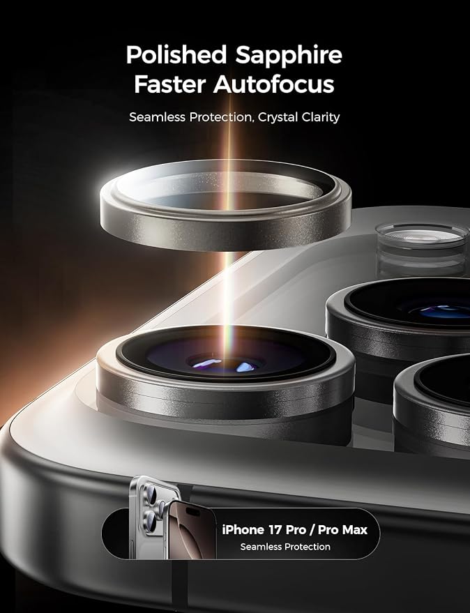 MAGIC JOHN 2 pack for iPhone 17 Pro Max/17 Pro Camera Lens Protector,Gray | [Alignment Kit&1:1 Invisible Fit] 9H Aerospace Tempered Glass, Ultra HD, Metal Individual Ring - Image 3