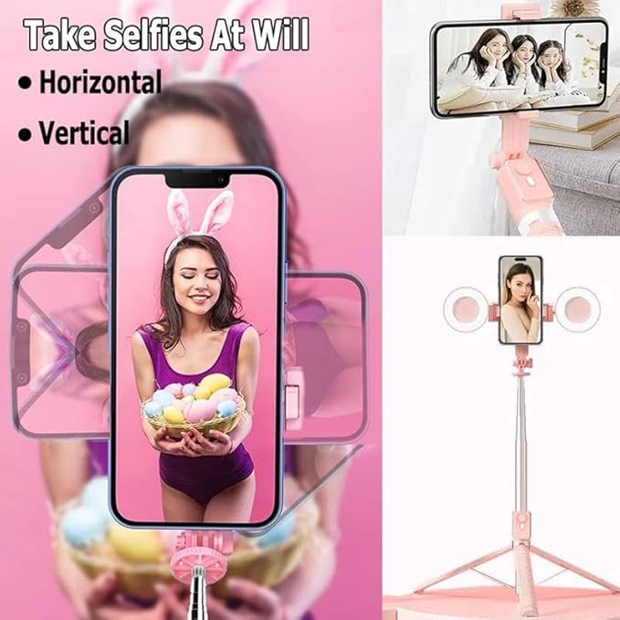 Selfie Stick Tripod with Light and Bluetooth Remote, 67" Extendable Mini Tripod Stand for iPhone Samsung Android, 6 in 1 Wireless Selfie Stick for TikTok YouTube Live Streaming(Pink) - Image 4