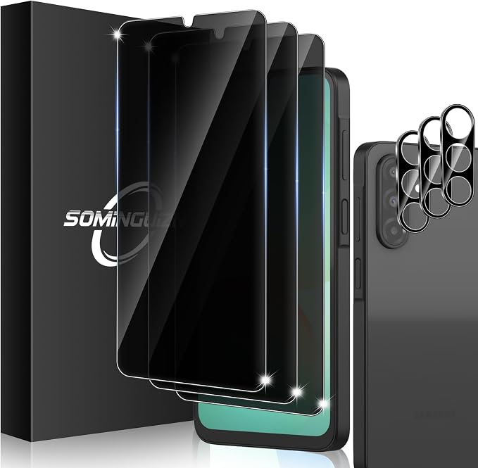 3+3 for Samsung Galaxy A26 5G Privacy Screen Protector Camera Protector | 9H Tempered Glass Cell Phone Protector Camera Lens Protector by SOMINGUIZN