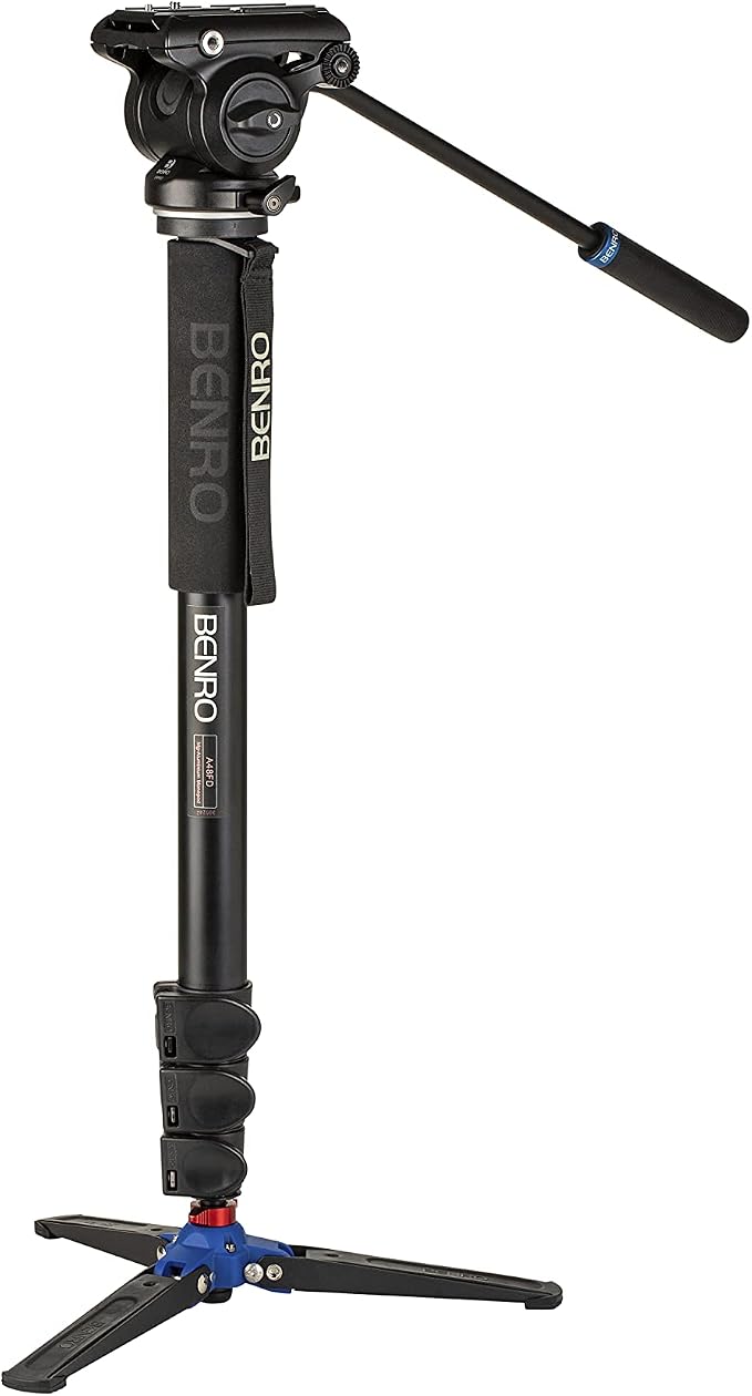 Benro A48FD Aluminum Video Monopod with S4PRO Fluid Head – 3-Leg Base, Smooth Pan/Tilt Motion, Sliding Quick-Release Plate & Travel-Friendly Support for Video Creators (A48FDS4PRO) by Benro