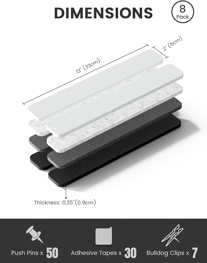 Fluxynara 13" x 2" Felt Wall Panels, Concrete Echo | 8-Pack Includes 50 Push Pins and Adhesive Tabs for Photos, Notes and Decor in Bedroom Doors, Home Office or Studios - Image 2
