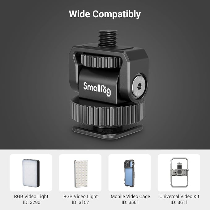 SmallRig Mini Ball Head Cold Shoe Mount Adapter with 1/4"-20 Thread - 3577 | 1/4" Thread to Cold Shoe Adapter, Ball Head for Angle Adjustment, Mounts on Camera/Phone Cage for LED Light - Image 5
