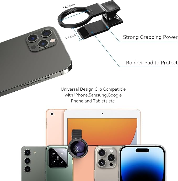 MIAO LAB 2-in-1 Phone Camera Lens Kit, 12.5X Macro + 0.45X Wide Angle (140°) Cell Phone Clip-on Lens for iPhone/Android, Includes Travel Bag - Image 5
