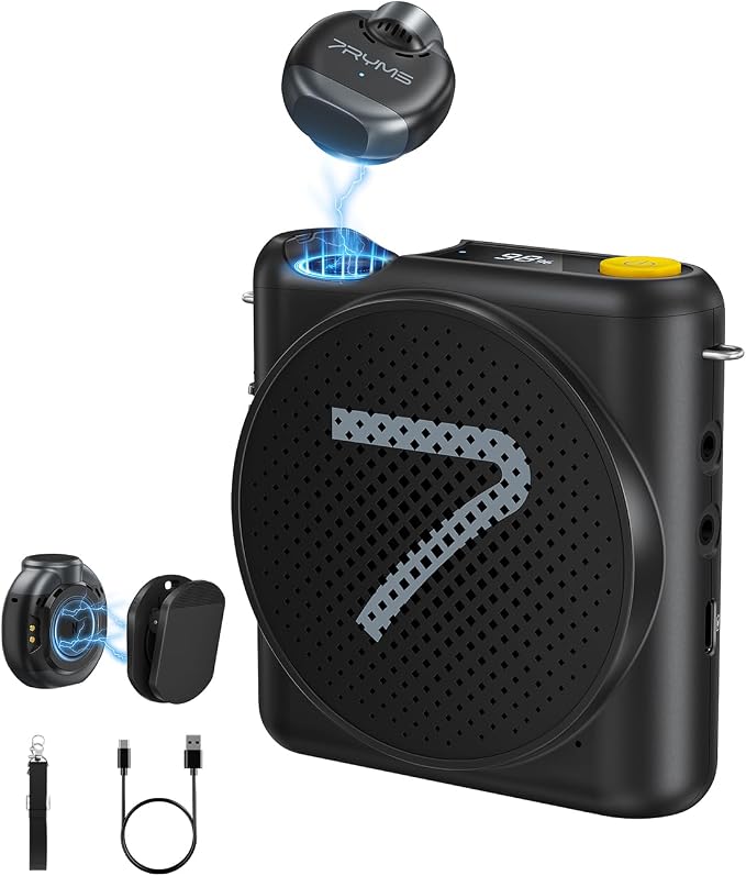 7RYMS WA2 Wireless Voice Amplifier Teacher with Magnetic Lavalier Mic | Noise Cancellation, Magnetic Charging Case, 23H Working, 164ft Range, for Teaching, Speech,Training Outdoor,Tour Guide, Yoga by 7RYMS