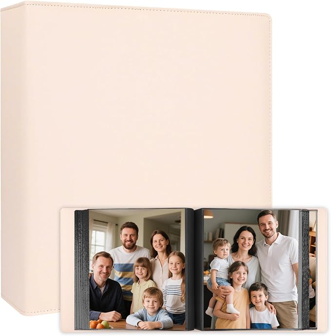 Aevdor 8x10 Photo Album, 168 Photos, Leather Cover, Beige | Large Capacity, Side-Loading Clear Pockets, Vertical 8x10 Layout, Black Inner Pages, Wedding, Travel, Baby & Family Memories by Aevdor