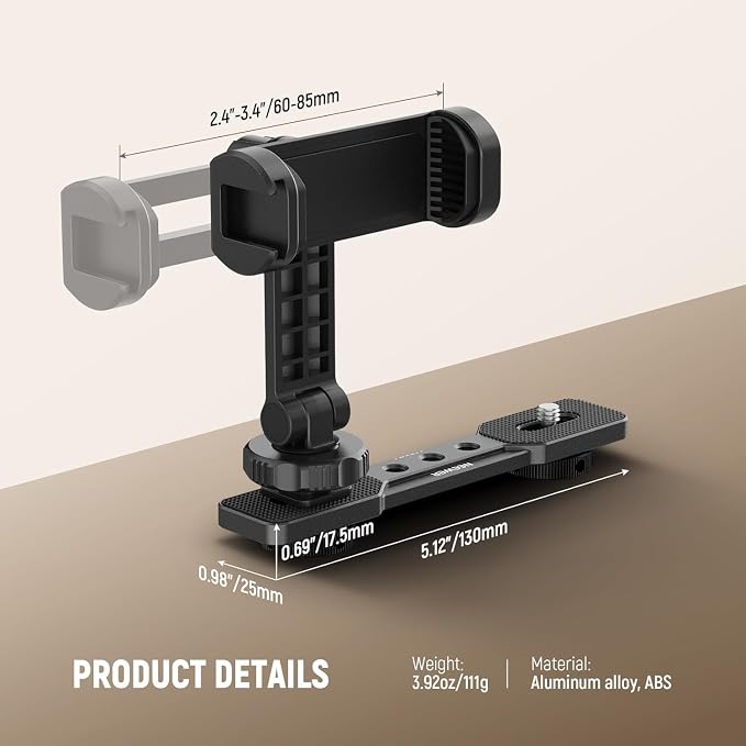 NEEWER AC021 Phone Holder Mount Compatible with DJI Osmo Pocket 4 & 3 | Accessories Expansion Cell Phone Mount, 1/4" Threads, for Tripod/Extension Rod, Cold Shoe for Mini Video Light, Mic - Image 8