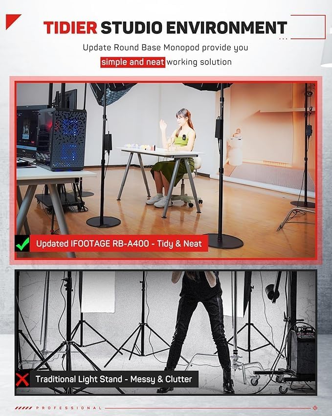 IFOOTAGE RB-A400 Round Base Light Stand Monopod 79" 2 Pack | Tripod Monopod for Cameras Lights Webcam, Live Streaming Vlogging, Stable Round Base Stand with 22LBS Payload - Image 3