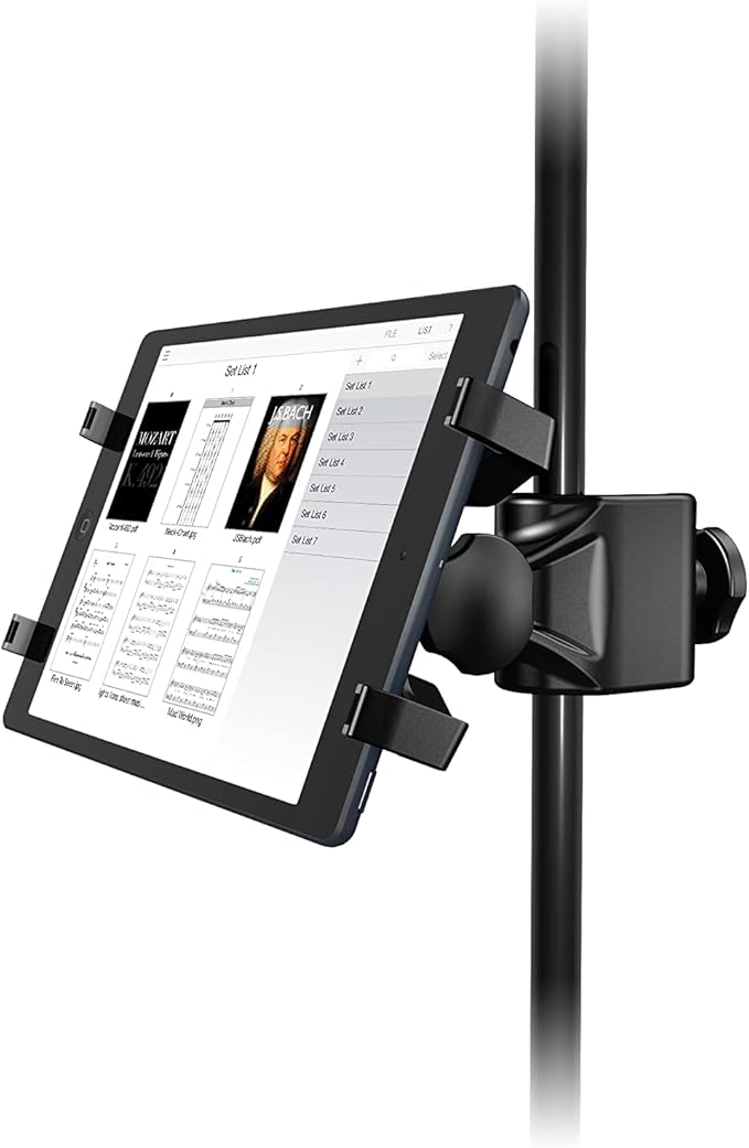 IK Multimedia iKlip Xpand Tablet Holder for mic Stands, fits iPad and Android Tablets Between 7" to 12.9" with an Adjustable 360° Swivel and Soft-Touch fit - Image 4