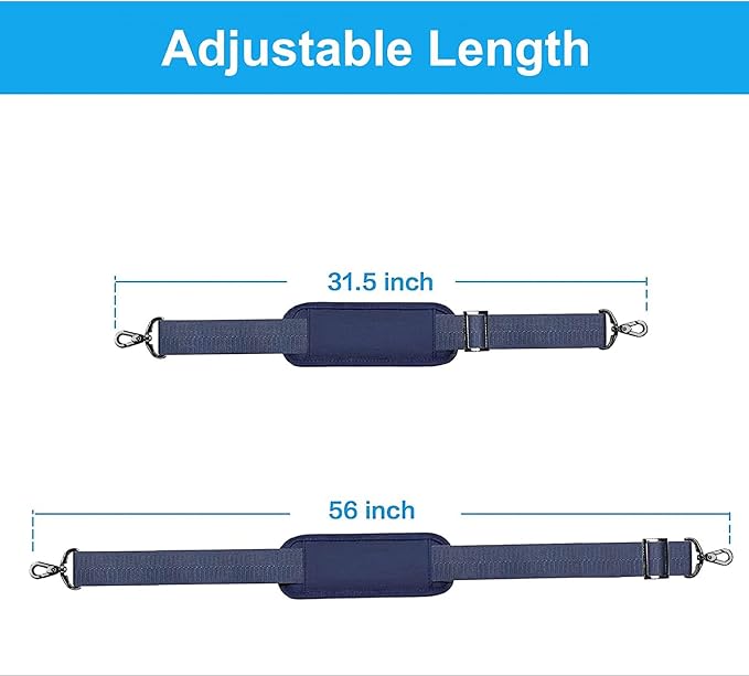 MOSISO 56 inch Shoulder Strap, Adjustable Soft Universal Non-Slip Strap | Thick Replacement Strap, Fit Padded with Metal Swivel Hooks for Laptop Shoulder Bag/Laptop Messenger Bag, Navy Blue - Image 3