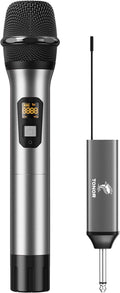 TONOR Wireless Microphone, 15 Channel UHF Metal Cordless Handheld Mic System with Rechargeable Receiver, for Karaoke, Singing, Party, Wedding, DJ, Speech, 200ft, TW620 Silver, 1Mic by TONOR