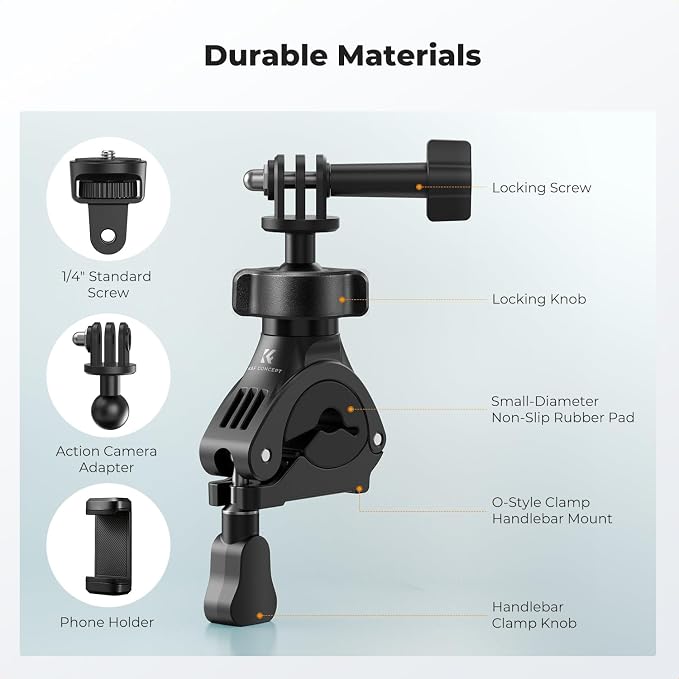 K&F CONCEPT Handlebar Bike Mount, 360° Rotation Camera Clamp Mount | with 1/4" Screw Compatible with Hero 13/12/11/10, Osmo Action 6 5 4 Pro, 360 X5 X4 and Smartphones, MS69 - Image 5