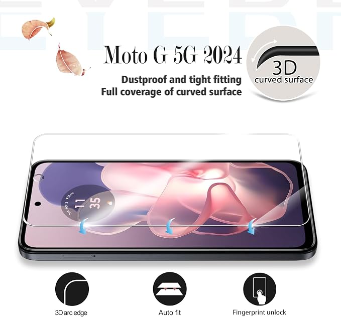 Moto G 5G 2024 HD Clear Tempered Glass Screen Protector + Camera Lens Protectors, [2+2 Pack] [3D Glass] [Anti-Glare] [Bubble-Free] Screen Protector Glass For Moto G 5G 2024 - Image 3