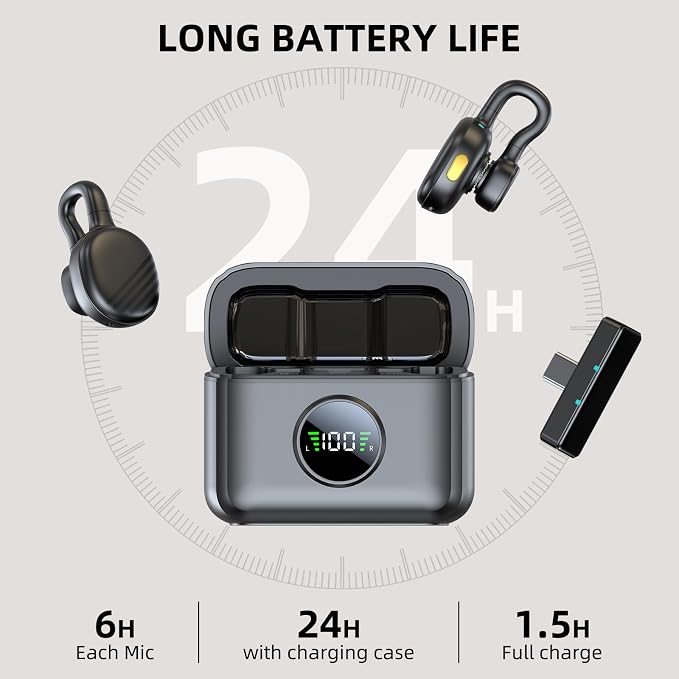 Wireless Mini Microphone for Android, Clip On Mic with Charging Case | 7H Battery Life, Noise Canceling Lapel Microphone for Content Creators Video Recording Vlogging, YouTube - Image 4