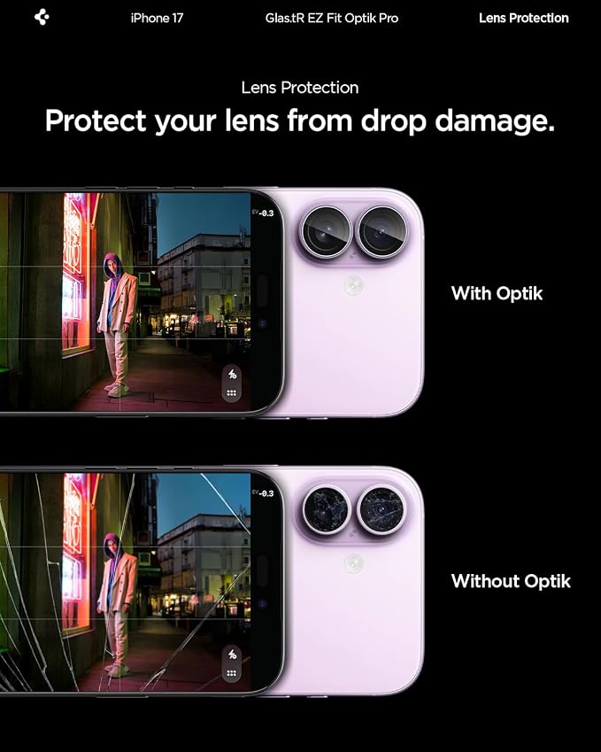 Spigen Camera Lens Protector for iPhone 17 (16 Plus/16) - Lavender | GlasTR EZ Fit Optik Pro, 9H+ Tempered glass, Scratch resistant, Auto-align tray, Case-friendly, Original Photo Quality, 2Pack - Image 5