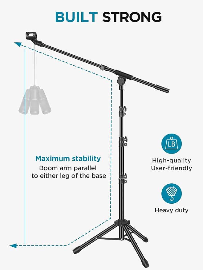 InnoGear Mic Stand Tripod Boom Arm Floor Microphone Stand Height Adjustable | Fast Assembly, Carrying Bag Included, Max Height 89.8", Work with Blue Yeti Shure Fifine, Heavy Duty, for Singing Podcast - Image 4