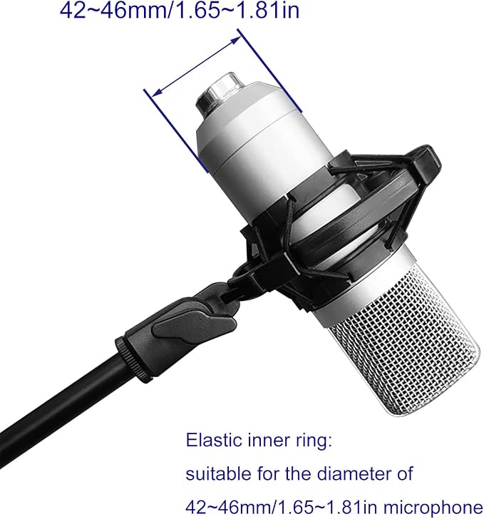 Microphone Shock Mount LUORNG Universal Black Anti-Vibration Mic Holder for 42~46mm/1.65~1.81in Diameter Studio Condenser Mic, Mic Clip Holder - Image 2