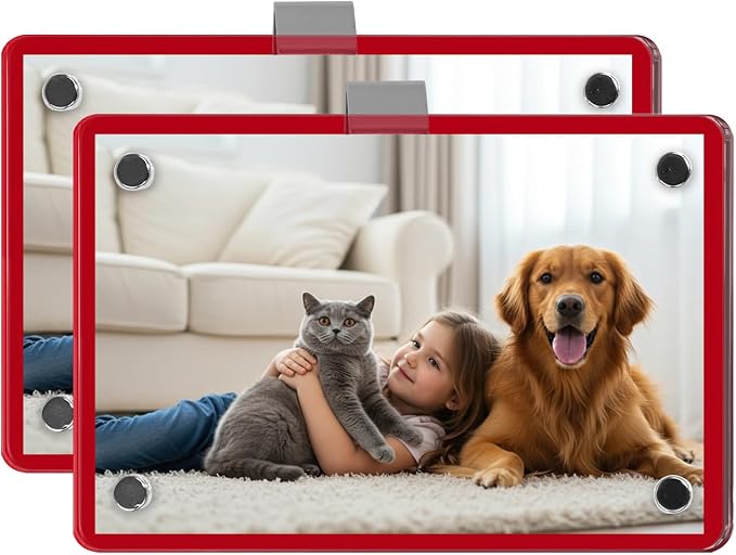 2 Pack Car Picture Holder, Magnetic Sun Visor Photo Clip, Car Picture Frame | 2.36 x 3.54 Red Acrylic Photo Holder, Keeps Photos Secure on your Sun Visor, Personalized Car Interior Display by Nirvany-MakeACoolLifeForU