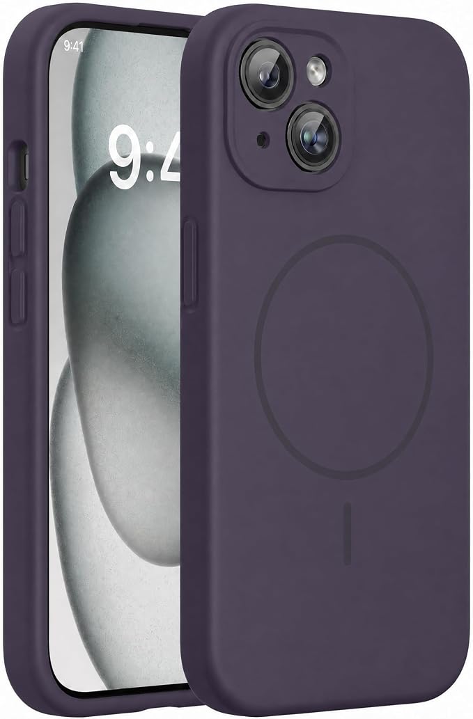 miracase Magnetic for iPhone 15 Case, [Soft Anti-Scratch Microfiber Lining], Compatible with MagSafe, Liquid Silicone Case Shockproof Drop Protection Phone Case for 15, Dark Purple by Miracase