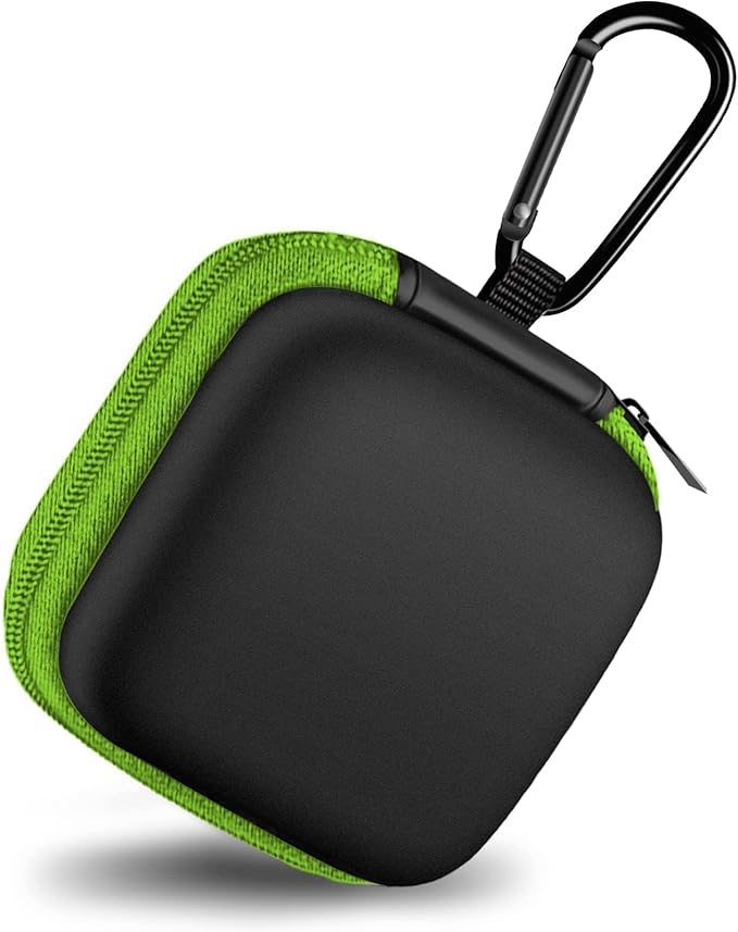 Square Earbud Case Portable EVA Carrying Case Storage Bag Cell Phone Accessories Organizer with Carabiner for Earphone, Earbud, Earpieces, SD Memory Card, Camera Chips, Tech Pouch, Green by Woyinger