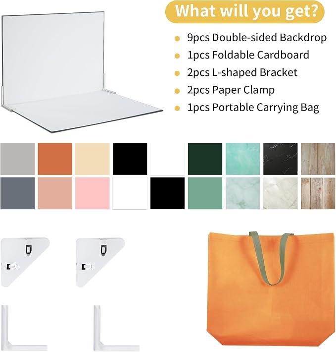 Meking 9Pcs 16Patterns Product Photography Backdrops,Photo Backdrop Board | Double Sided Tabletop Photo Background for Food/Makeup/Jewelry etc(16.5X11inch) - Image 8