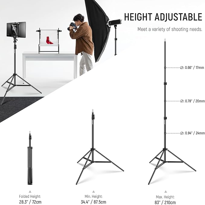 NEEWER Photography Light Stand, 7 Feet / 210cm Aluminum Alloy (2 Pieces) | Photo Studio Tripod Stands, for Video, Portrait, Photography Lighting, for Reflectors, Soft Boxes, Umbrellas, Backgrounds - Image 3
