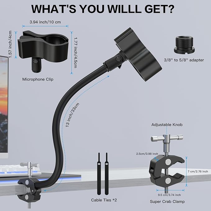 ZealSound Gooseneck Microphone Stand with Clamp, Flexible 13'' Boom Arm Mic Mount for Desk & Pipes, Compatible with Blue Yeti, Snowball, Razer, Pyle, Podcasting & Streaming - Image 6