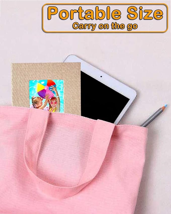 GPIRAL Small Photo Album 4x6 – Clear Pages, Linen Cover with Front Window, Pack of 2, Each Album Holds 52 Photos, Small Brag Book for 4x6 Pictures, Beige Fabric - Image 5