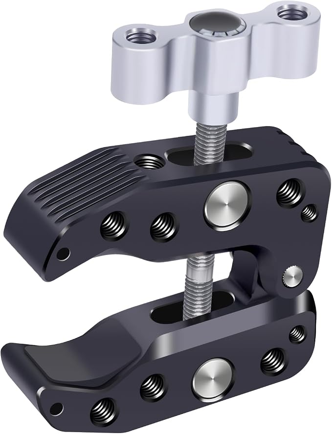 Universal Camera Clamp 10-60mm with 1/4"-3/8" Threads & Positioning Holes - Multi-Angle Adjustable Clamp for DSLR, Bike Handlebar, Desktop Streaming (Lightweight Aluminum Alloy) 62019 by Mechrig