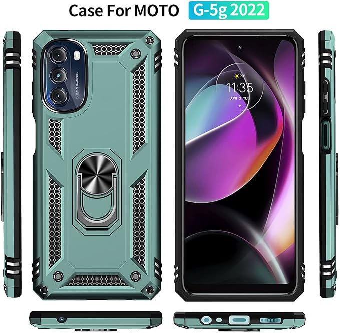 for Moto G 5G 2022 Case, Motorola Moto G 5G Case with HD Screen Protector, [Military Grade 16ft. Drop Tested] Ring Shockproof Protective Phone Case for Motorola G 5G 2022,Dark Green - Image 4