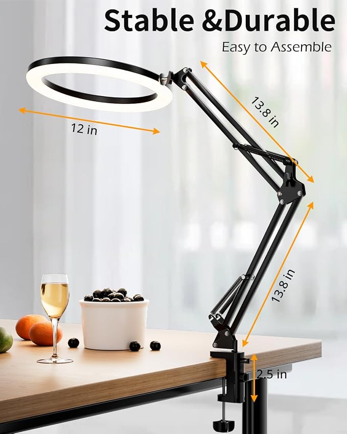 UBeesize 12’’ Overhead Ring Light for Desk with Phone Mount, LED Selfie Light with Adjustable Arm & Clamp, Dimmable Lighting for Video Recording, Zoom, Live Streaming, TikTok, YouTube - Image 4