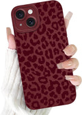 Cute Burgundy Cheetah Print Phone Case for iPhone 15 6.1" | Aesthetic Leopard Pattern Design Cover Full Camera Lens Protective Shockproof Soft Slim TPU Funda for Women Girls by Unknown