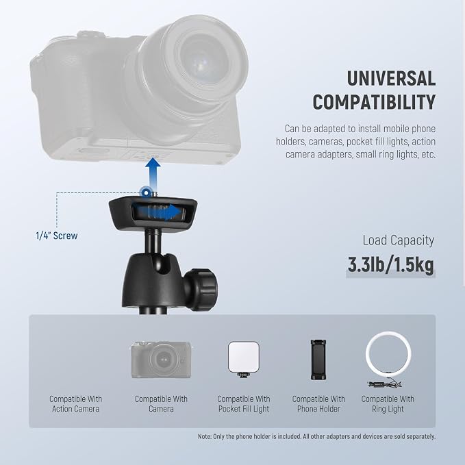 NEEWER Tripod for Cell Phone & Camera with Remote & Phone Holder, TS05 | Compatible with iPhone GoPro Canon Sony DSLR, 62.9" All Metal Portable Selfie Stick, Travel Vlog Stand, for Video Recording - Image 5